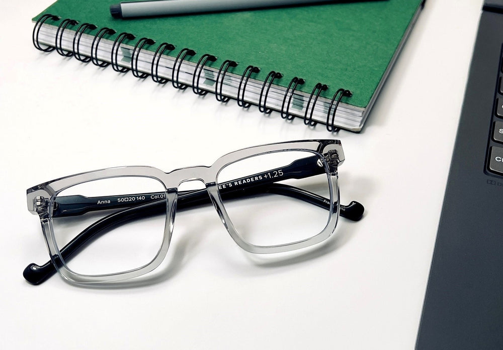 Best Blue Light Reading Glasses - Gray Transparent Frame | Renee's Readers