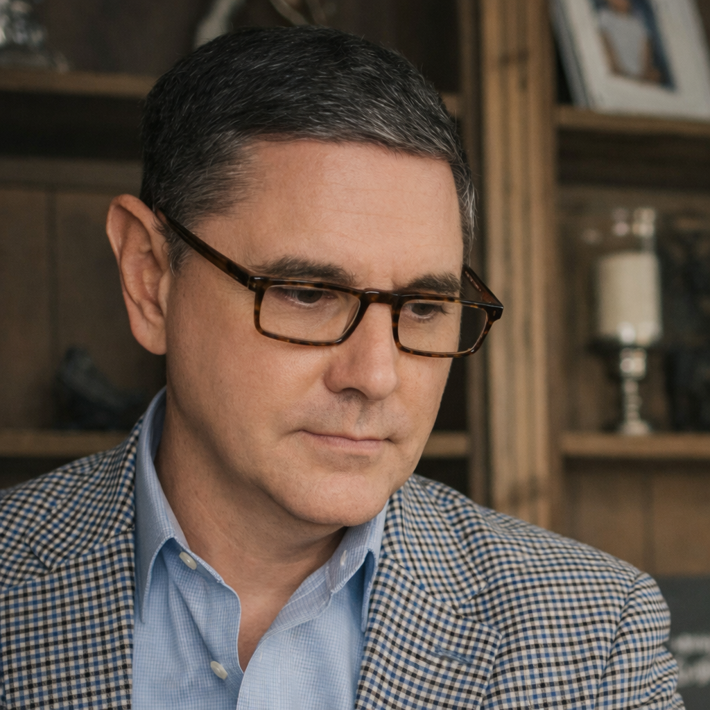 man wearing half frame reading glasses - Renee&