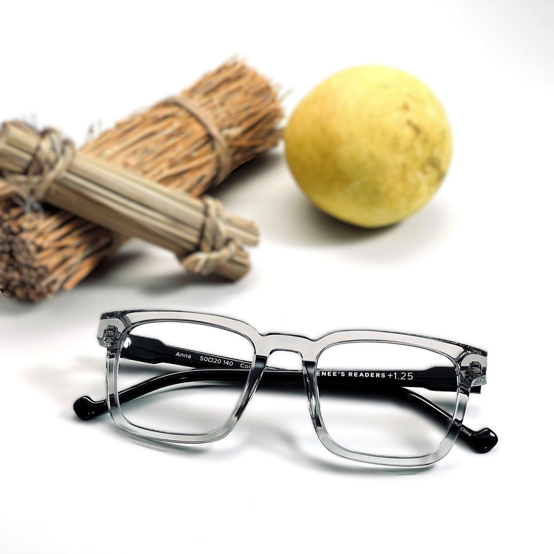 Best Blue Light Reading Glasses - Gray Transparent Frame | Renee's Readers