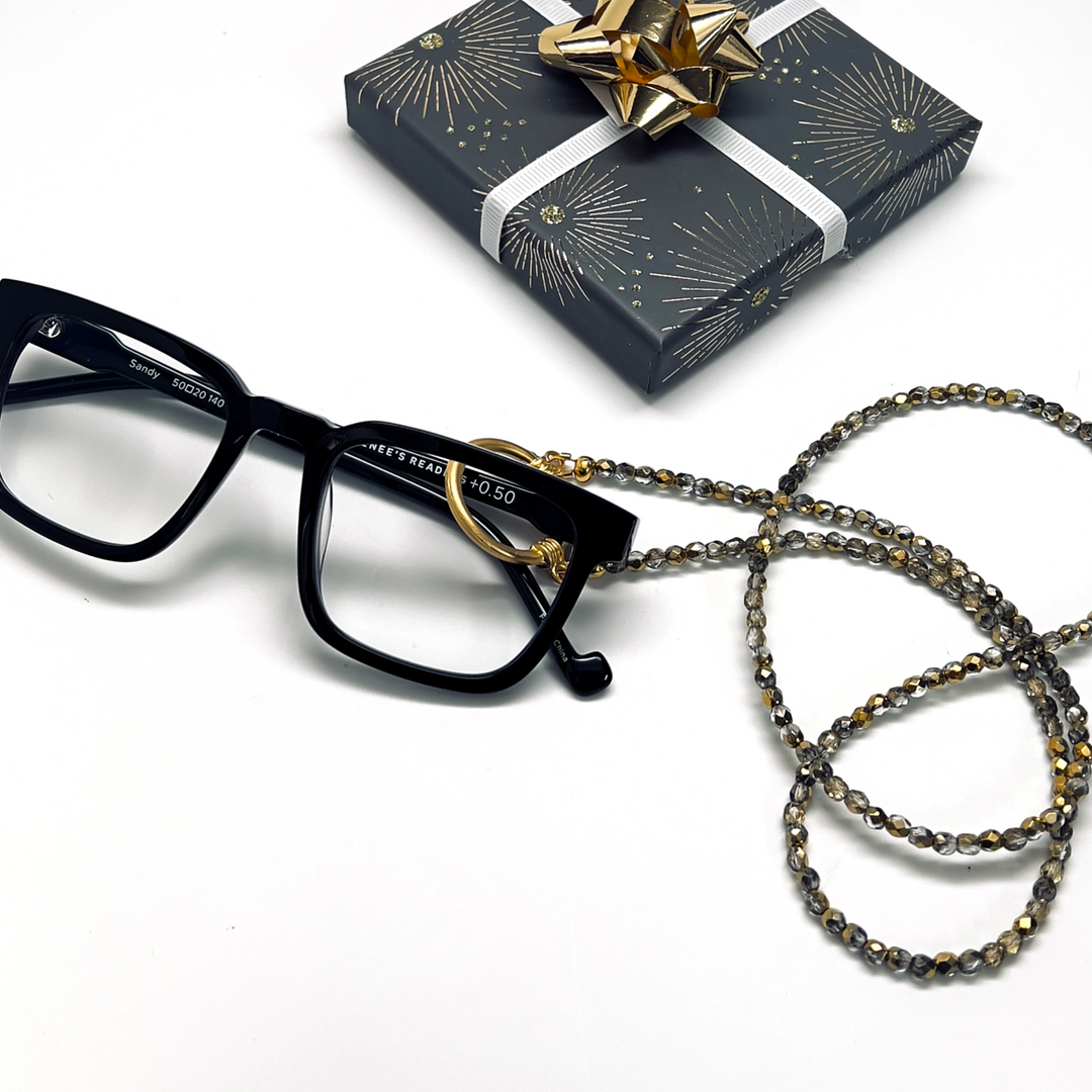 Reading Glasses Necklace -Gold Crystal