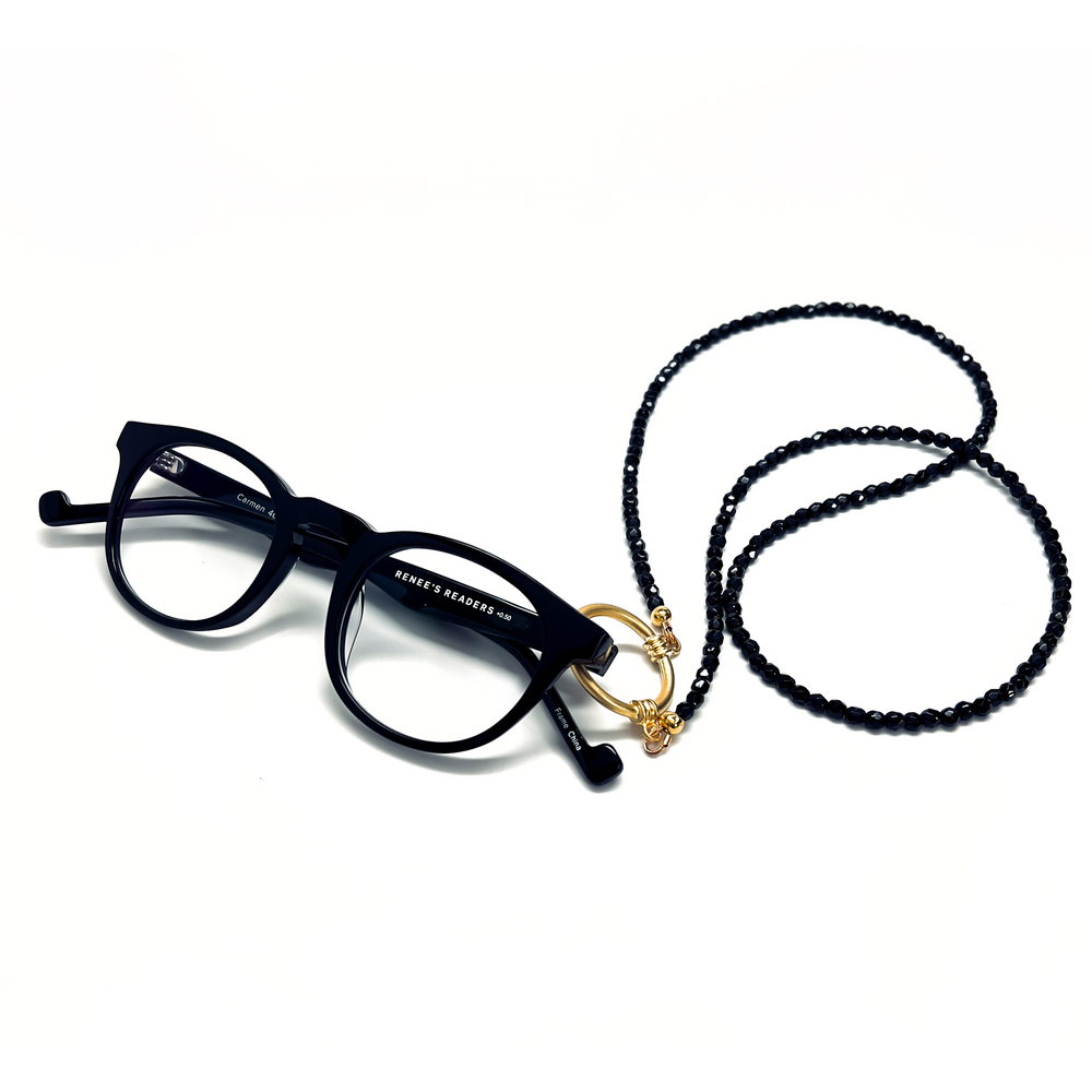 Reading Glasses Necklace -Black Crystal
