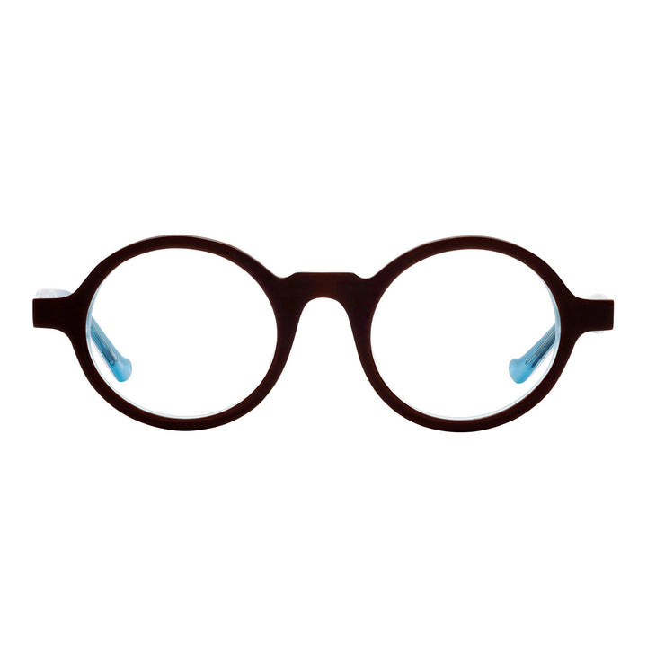 Round Reading Glasses- Rusty Brown + Sky Blue