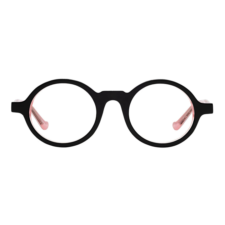 Round Reading Glasses- Classic Black + Carnation Pink